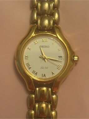 Seiko SQ50 Gold Tone Women's Bracelet Watch- needs battery
